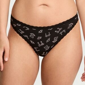 Victoria’s Secret Corset Print Thong Panty Black Pink Size Large NWT